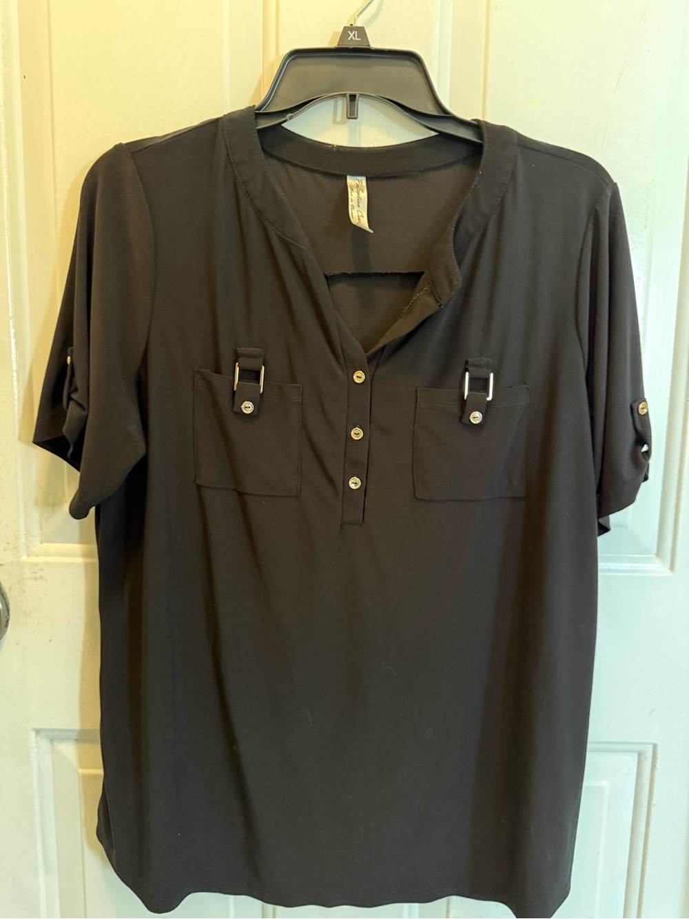 Black Short Sleeve Henley Top Size XL